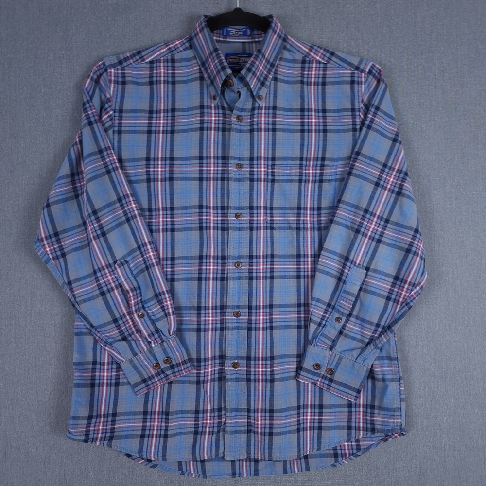Pendleton Canterbury Cloth Shirt Mens Large Plaid Pima Cotton Wool Button Up